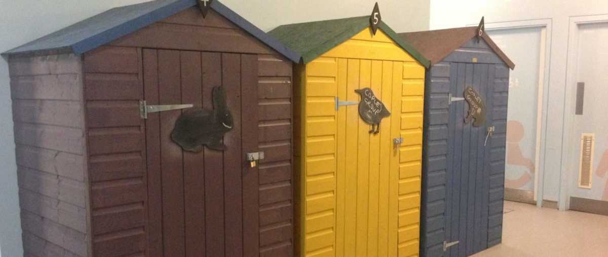 Sheds at the Manchester Museum used as the schools' cloakroom